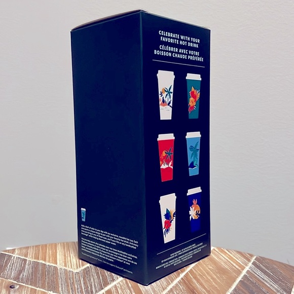 Set of 6 Starbucks Reusable Hot Cups with Lids Tropical Summer Edition BPA Free - Picture 2 of 3